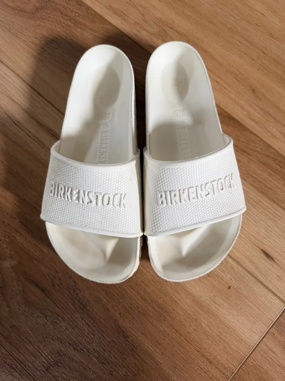Birkenstock White Textured Logo Slide Sandals